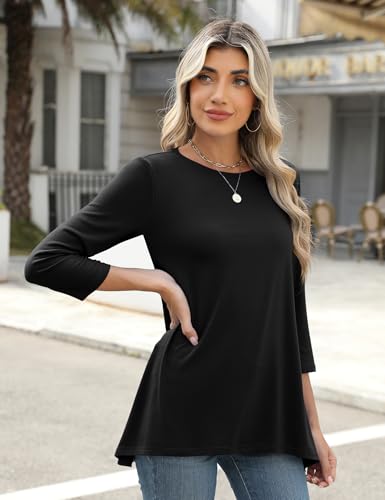 LOMON 3/4 Sleeve Tunic Tops for Women Loose Fit Dressy Casual Blouse Flowy Shirts to Wear with Leggings S-3XL
