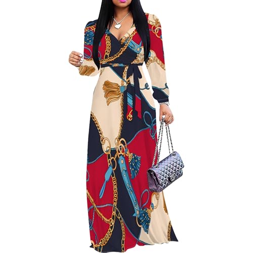 Image of PinkPatty Women's Long Sleeve Maxi Dress Plus Size Trendy Wedding Guest Dress with Pockets&Belt