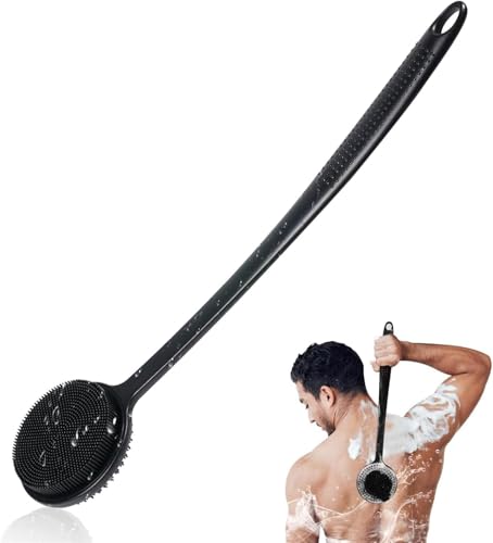 Image of VWMYQ Silicone Back Scrubber for Shower - 17 inch Long Handle Body Brush, Double-Sided for Exfoliating & Massage, Rich Foaming Shower Brush for Men & Women