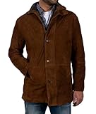 Hide & Seek Mountain Sheriff Inspired Suede Leather Trench Coat – Men’s Classic Western trench Design (Tan Suede, L)