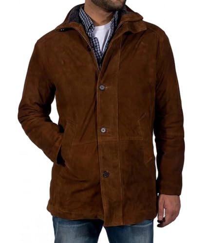 Hide & Seek Men’s Robert Western trench Taylor Officer Mountain Sheriff Long County Suede Leather Mysteries Trench Coat