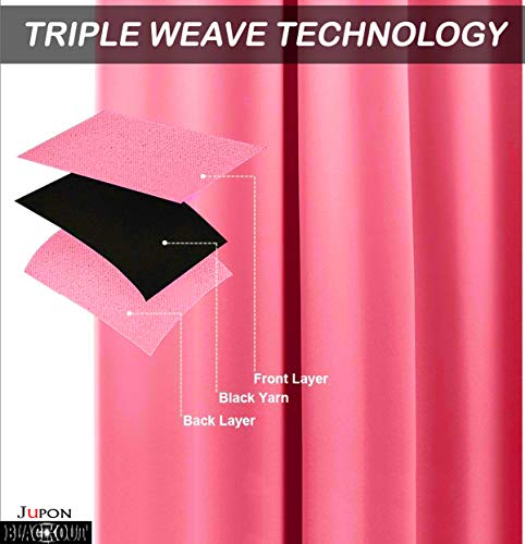 Image of JUPON Silk Blackout Curtain Pack Of 1 Piece With 3 Layers Weaving Technology & Solid Grommet Curtains Pattern /Thermal Insulated Draperies Energy Saving (W 44 inch X 84 inch L) Pink