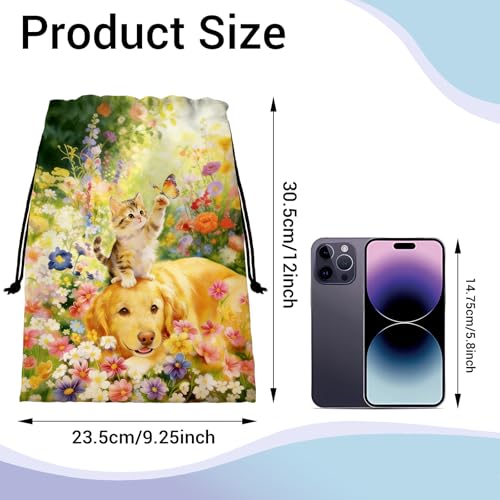 Image of Grip Bag for Gymnast Dog Cat Flowers Adjustable Gym String Storage Pouch Small Bag