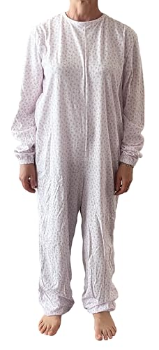 MEDI.TECH ITALY - Pijama sanitario de verano para mujer de algodón con cremallera trasera - Mono para personas mayores con Alzheimer o incontinencia Made Italy - Flor monocolor, Flor monocolor, M/L