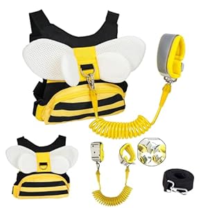 Toddler Harness with Anti Lost Wrist Link – 3-in-1 Baby Safety Leash Backpack, Adjustable Kids Walking Belt with Pocket,Child Locking Wristband for Boys & Girls for Outdoor Travel, Yellow Bee