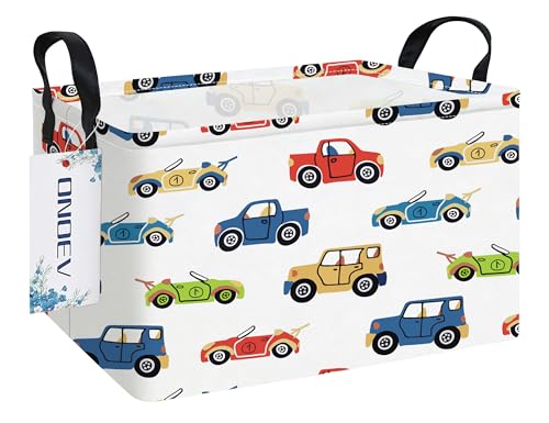 Image of Rectangular Cartoon Car Storage Bin,Fabric Closet Organizer Basket | Sturdy reinforced grips, foldable holder stores clothing and car trunk accessories