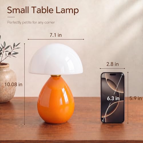 Image of Dawnwake Mushroom Lamp Table Lamp for Bedroom-Small Desk Table Lamps,Orange | Ice Crackle 10.08 inch Mid Century Modern Table Lamps for Living Room Bedroom Decor,Ceramic Lamps for Home Room Decor,Glass Shade