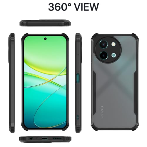 Image of Pikkme Vivo Y38 5G Back Cover | Crystal Clear Transparent Back | Ultra Hyrbid | Full Camera Protection | Raised Edge | Bumper Back Case (Black)
