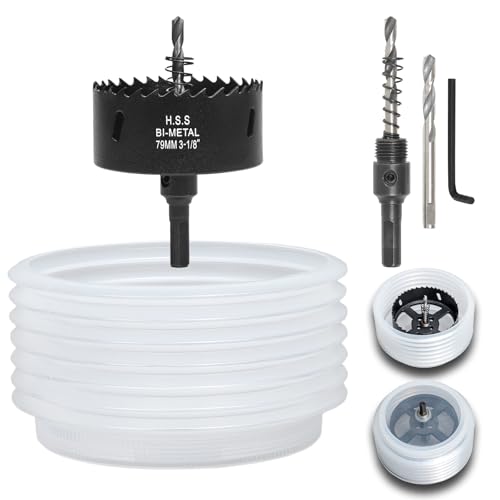 Image of 3-1 /8 Hole Saw for Recessed Lights, 3.1 Inch Hole Cutter with Dust Bowl Catcher for Led Recessed Lighting 3 Inch and Wood Metal Drywall, Bi-Metal Construction, Black