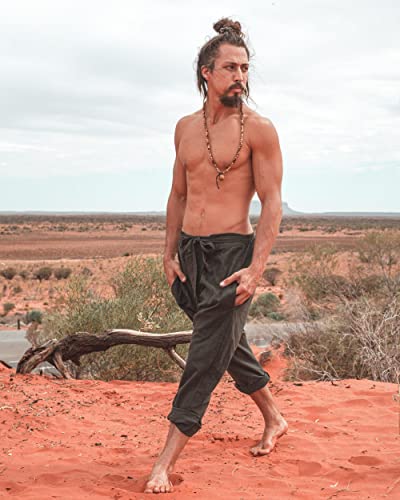 Ajjaya Mens Cotton Pants Green Drop Crotch Harem Alibaba Yoga Comfortable Breathable One Size Loose Fit Festival Boho Hippie Natural Earthy #TOP1