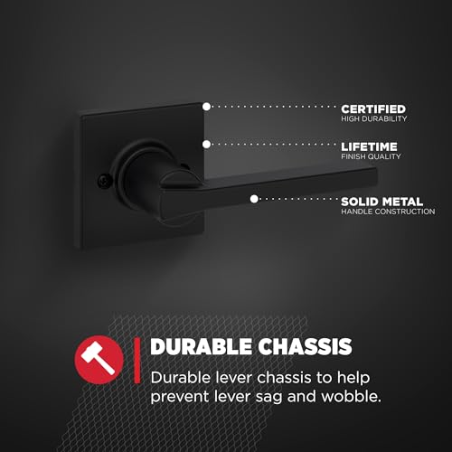 Image of Kwikset Casey Dummy Door Handle, Single Sided Lever for Closets, French Double Doors, and Pantry, Matte Black Non-Turning Reversible Interior Push /Pull Lever, with Microban Protection (1 count)