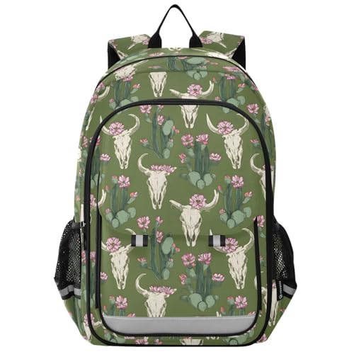Sac à dos ordinateur portable lycée au motif os de chèvre et cactus pour voyage