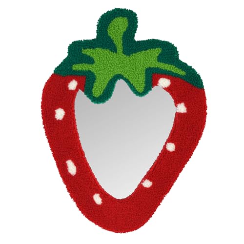 Image of Tstarer 8.6x11.8 inches Red Strawberry Wall Mirror with Flannel Frame,Kids Room Wall Decor