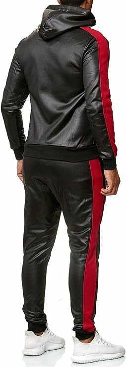Men's Genuine Lamb Skin Leather Jogging Tracksuit Casual Running Jogging Athletic Outfits Suit Full Zip Sports Cuir