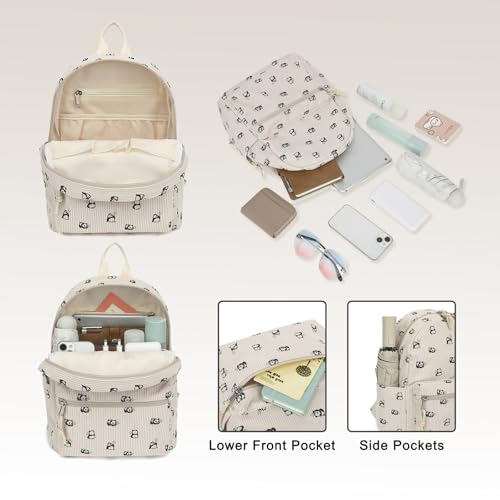 Image of Corduroy Womens Mini Backpack Girls Small Backpack Purse Fashion Casual Daypack School Bookbag (Panda)