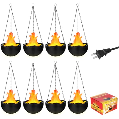 Image of Baquler 8 Pcs Halloween 3D Fake Fire Light 110v LED Artificial Hanging Flame Light Realistic Campfire Halloween Lamp Prop Flame for Christmas, Festival, Night Club, Party Decor
