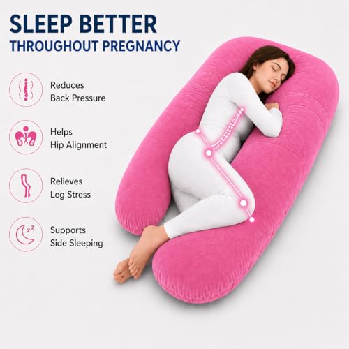 Image of Restify U-Shape Pregnancy Pillow for Women Sleeping | Full Body Maternity Pillow for Back, Hips, Legs & Belly Support | Removable & Washable Velvet Cover | Pink