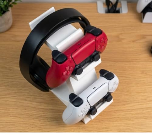 Image of Dual Controller and Headphone Stand for PS5 and Xbox - Gaming Headset Holder & Controller Organizer - PlayStation 5 Accessories - White