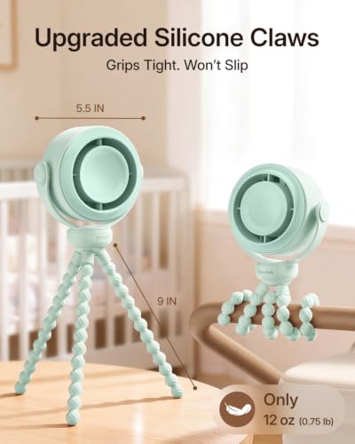 Image of SWEETFULL Portable Stroller Fan, Pinch-Proof Baby Fan - Green