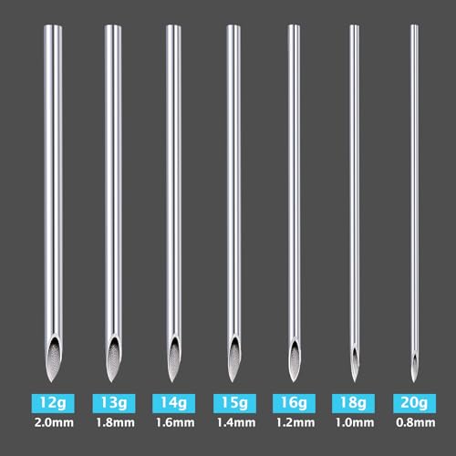 DJCIW 14PCS Mixed Size Body Piercing Needles, Sterile Disposable Stainless Steel, Sharp Point, Silver