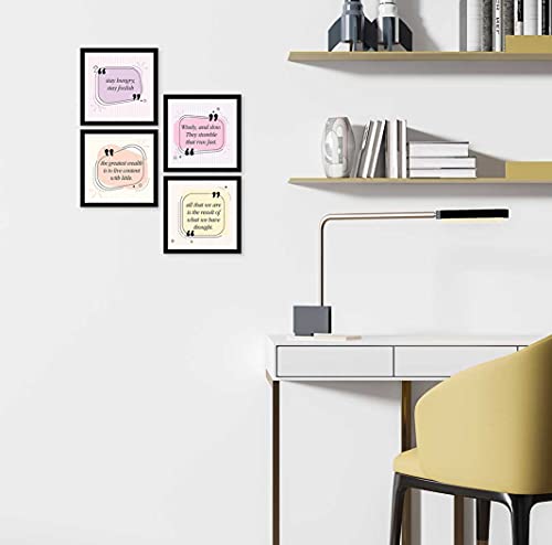 Image of ArtX Paper Motivational Quotes Stay Hungry Stay Foolish Wall Art Painting, For Home Office Decor 20 X 20 inches (Combined), 10.0 X 10.0 each, Multicolor Posters With Frame, Set of 4