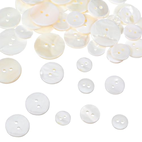 50 PCS Mother of Pearls Buttons White Natural Shell Buttons