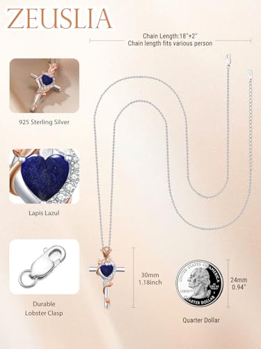 Cross Necklaces for Women Rose Cross Birthstone Heart Pendant Rose Flower Necklaces Dainty Jewelry Christmas/Valentines Day/Wedding Anniversary/Birthday Gifts for Wife Mom Grandma2