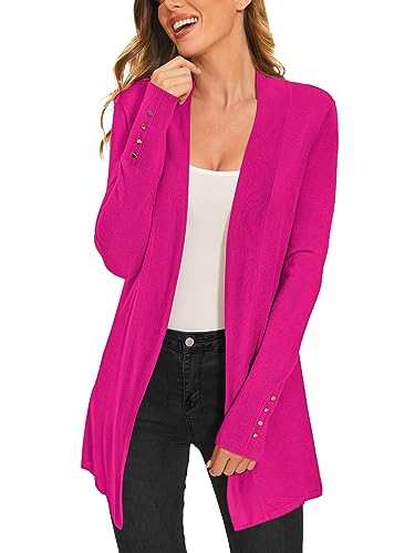 Image of Women Long Knit Cardigan Lightweight Open Front Sweaters | Capsule Wardrobe for Women, Relaxed fit, Buttoned Ribbed cuffs, Dressy Business Casual , for spring early fall office work