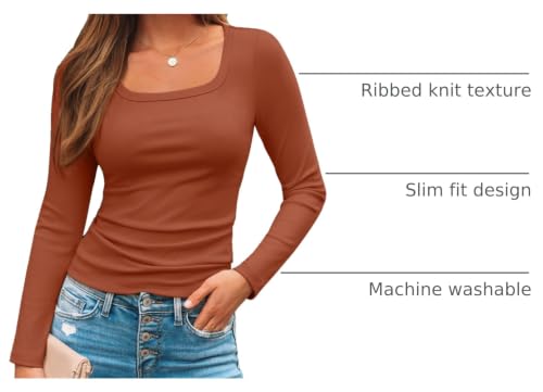 Image of AUTOMET Women's Square Neck Ribbed Long Sleeve Slim Fit Tops Fall