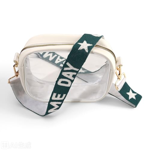 Image of Game Day Beaded Purse Strap Replacement Orange White Football Purse Strap Crossbody Bag Straps Game Day Outfits Football Accessories (Green White)