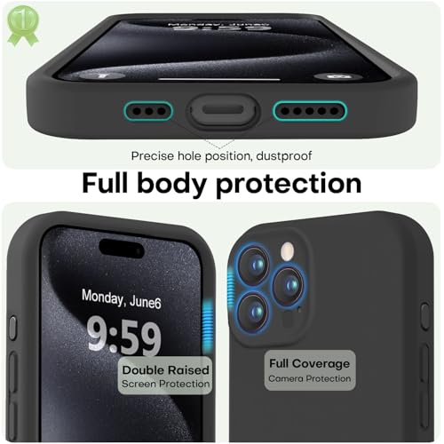 Image of LOVE 3000 Designed for iPhone 15 Pro Case, Premium Silicone with [Soft Anti-Scratch Microfiber Lining] Shockproof Protective Phone Case for Men Women Girls 6.1 inch, Black