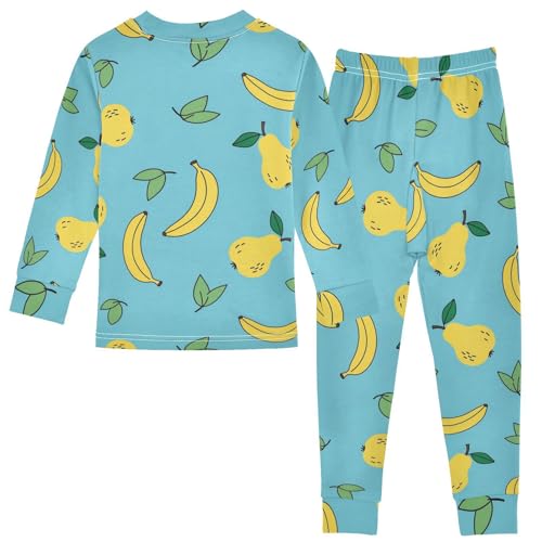 Pajama Sets Long Sleeve Fruit Pattern on Blue Soft Comfy Sleepwear 2 Piece PJS 3-8T3