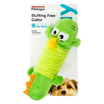 Petstages Stuffing-Free Big Squeak Gator Plush Dog Toy, Medium