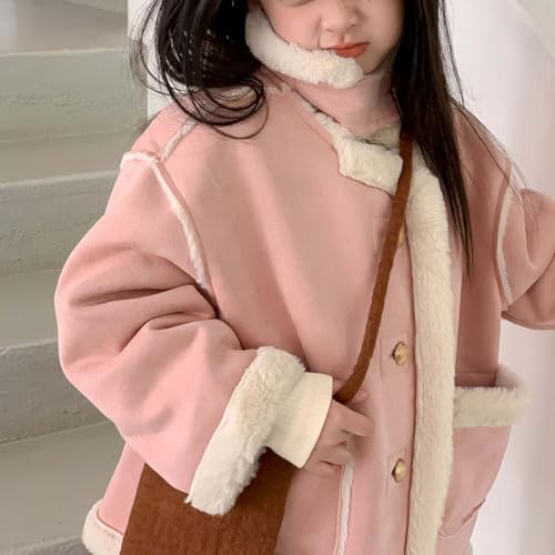 Girls Button Formal Coat Toddler Wool 𝐋ining Trench Coat Button High Collar Jacket Wedding 𝗣𝐚𝐫𝐭𝘆 (Pink, 4-5 Years)2