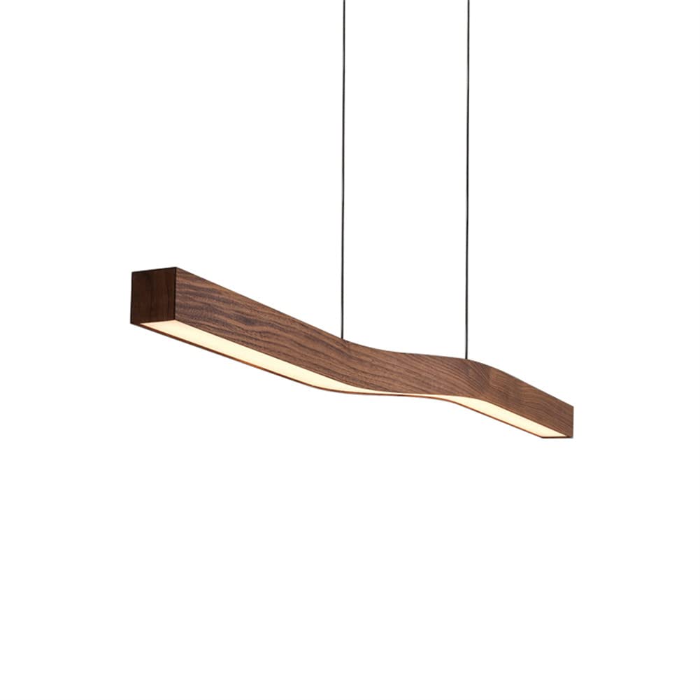 LMYYDES 100cm/120cm/150cm Wood Linear Pendant Light Led Pendant Light Dimmable Wood Ceiling Pendant Hanging Light Dining Room Light for Kitchen Island Office Lights Walnut,100cm