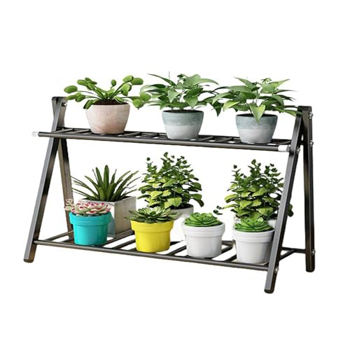 Supporto per piante a 2/3 ripiani in acciaio inossidabile, scaffale a scala per fiori per interni/esterni, contenitore angolare ed espositore per soggiorno, balcone, patio e giardino (doppio strato 60