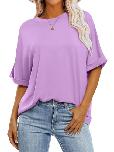 ANRABESS Womens Tops Oversized T Shirts Short Sleeve Crewneck Summer Casual Loose Basic Tee Shirt 2026 Trendy Fashion Clothes Lilac Large