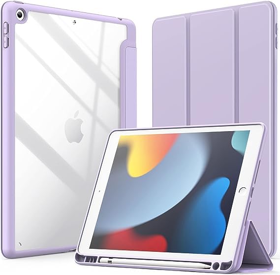 Printme Case for iPad 10.2-Inch (9th/8th/7th Generation, 2021/2020/2019) with Pencil Holder, Clear Transparent Back Shell Slim Stand Shockproof Tablet Cover, Auto Wake/Sleep (Lavender) (B0CHJR354B) Amazon Price History, Amazon Price Tracker