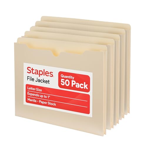 Image of Staples File Jackets, Letter Size, 1 Inch Expansion, Manila, 50 /Pack