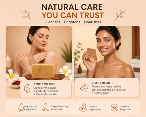 Image of Magic soap for Tan Removal Sandalwood & Saffron Magic Soaps For Bath | Paraben Free | Chandan & Kesar Bath Soaps | Handmade Soap For Glowing | Skin Brightening For Men & Women(pack of 2) (100 g (pack of 2))