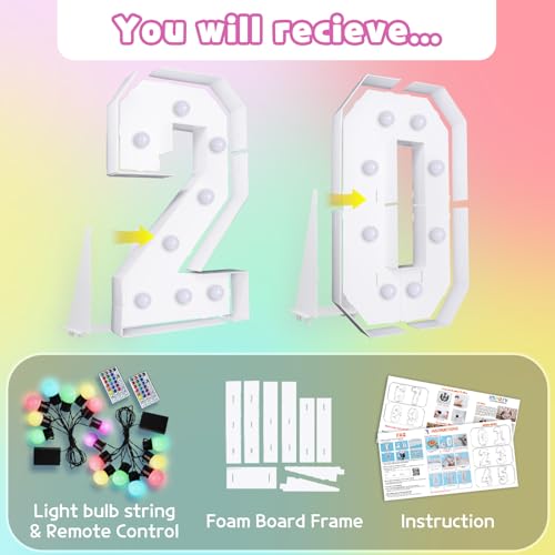 Image of Imprsv Colorful 3FT Marquee Numbers Light up Numbers 20 Birthday Decoration