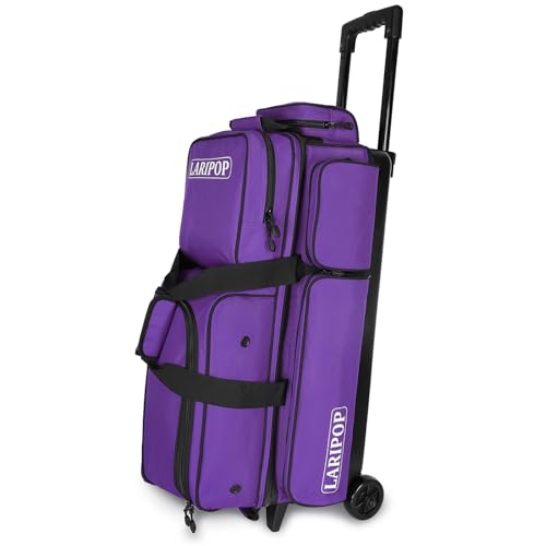 LARIPOP 3 Ball Bowling Bag with Wheels and Shoe Compartment, Rolling Bowling Bag for 3 Balls, Heavy Duty Bowling Roller Bag with Retractable Handle for Men Women by LARIPOP - Used condition - US$85.44