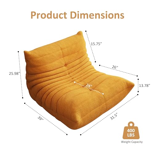 Image of Giant Bean Bag Chair for Adults,Comfy Lazy Fireside Accent Chair with Memory Foam,Cozy Single Floor Sofa Couch Boneless Chaise Lounge for Living Room Bedroom Gaming Room(Yellow,1Seater)