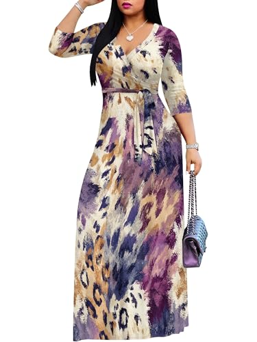 Image of PinkPatty Plus Size Dresses for Curvy Women V Neck Flowy Long Sleeves Wrap Maxi Dress Travel Vacation Outfits