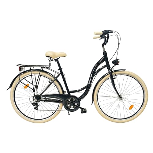 Fahrrad 28 Zoll - Bequemes Cityrad für Damen und Herren - mit 7-Gang Shimano Schaltung - Komfortabler Tiefeinsteiger für Stadt und Pendler - Dallas City - Schwarz mit Creme