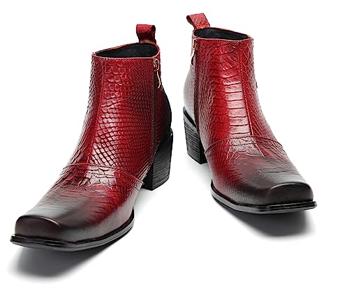 Santimon Men's Western Dress Casual Chelsea Boots - Genuine Leather Cowboy Boots with Buckle & Zipper for Wedding, Disco & Party4