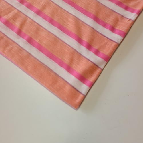 Tela de punto elástico de algodón suave estampada, ideal para camisetas, ropa de bebé, costura y manualidades, 150 cm de ancho, se vende por metro (precortada) (rayas rosas melocotón)