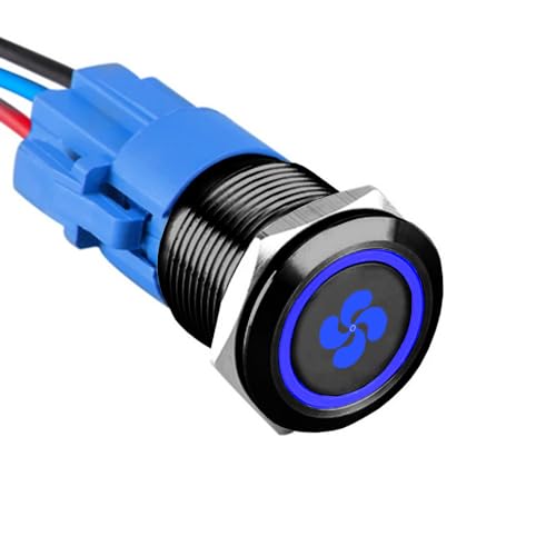 ETOPARS Noir Coque 19mm Interrupteur à Bouton Poussoir Etanche 12V 5A Interrupteur à Bascule de Voiture Métal Commutateur 5 Broches avec Prise Fil Bleu...