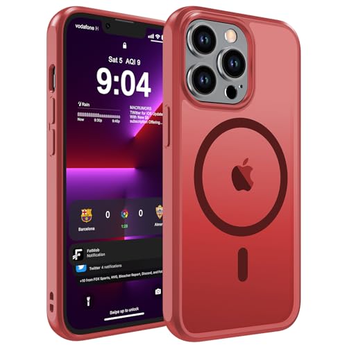 WRJ Magnetic Matte Case for iPhone 14 Pro 6.1-Inch [Compatible with Magsafe] [Military Grade Drop Protection] Slim Translucent Anti-Fingerprints Shockproof Protective Phone Case-Red