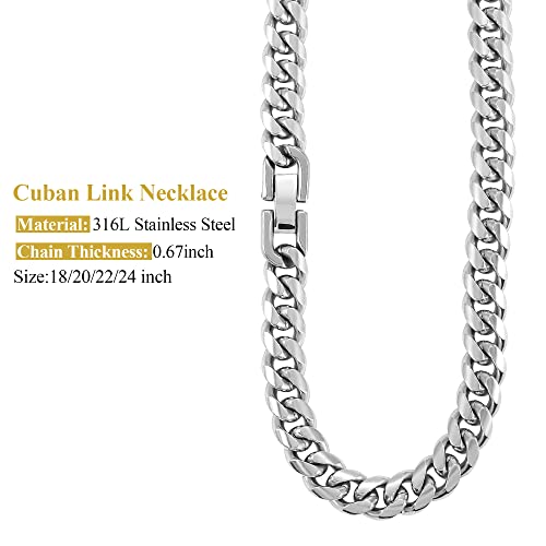 Mens Cuban Link Chain Necklace, Silver Stainless Steel Chain 8MM Hip Hop Granduation Birthday Christmas Anniversary Birthday Jewelry for Dad Son Brother Boyfriend Husband4